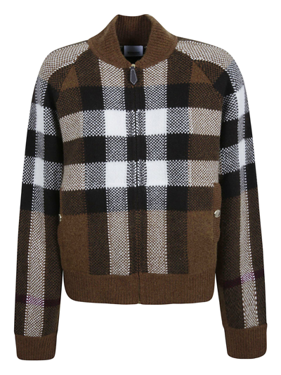 Shop Burberry Check Knit Jacket In Dark Birch Brown