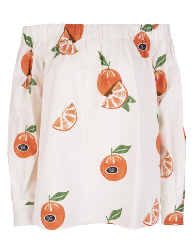Shop Max Mara White Curacao Blouse With Oranges In Bianco/multicolor