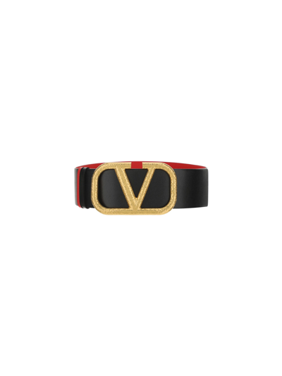 Valentino Black and Red Reversible Large Belt with VLogo Gold Buckle S –  Sellier