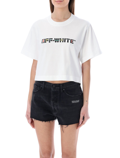 Shop Off-white Geometric Logo Cropped T-shirt In White