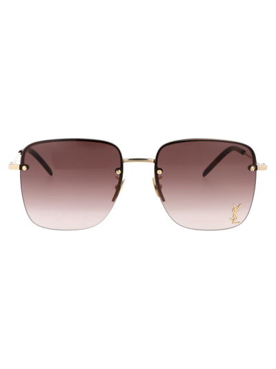 Shop Saint Laurent Sl 312 M Sunglasses In 008 Gold Gold Brown