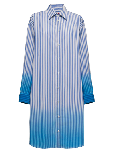 Shop Marni Woman Striped Cotton Shirt Dress In Blu