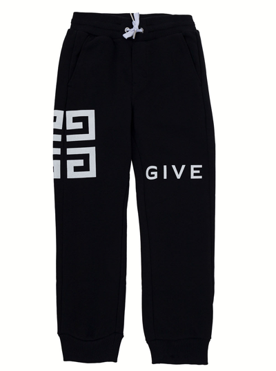 Shop Givenchy Boy Blend Cotton Black Jogger Pants With Logo