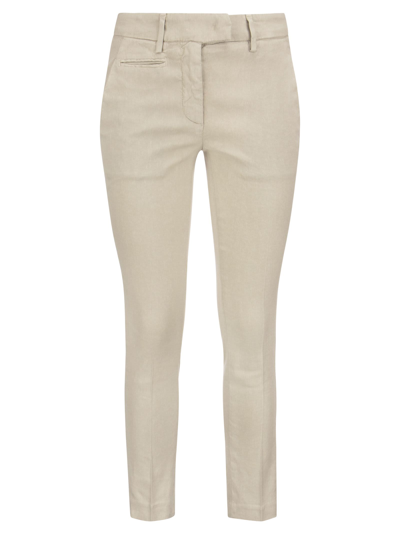 Shop Dondup Perfect - Slim-fit Trousers In Linen And Lyocell In Beige