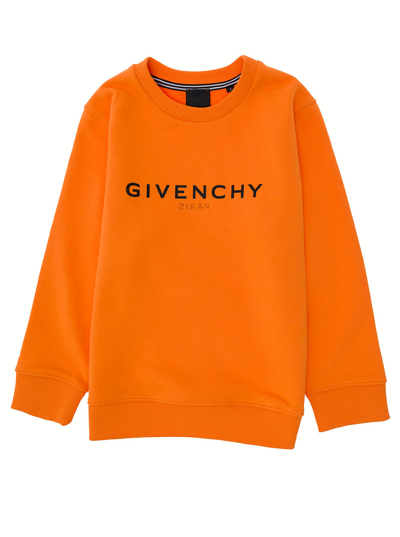 Shop Givenchy Boy Blend Cotton Orange Sweatshirt With Logo Print