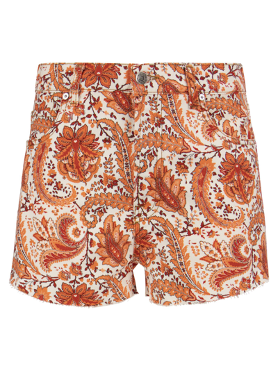 Shop Etro Ramage Floral Paisley Denim Shorts In Orange