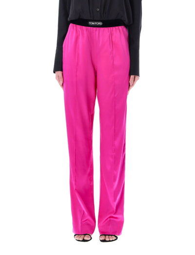Shop Tom Ford Silk Satin Pj Pants In Hot Pink