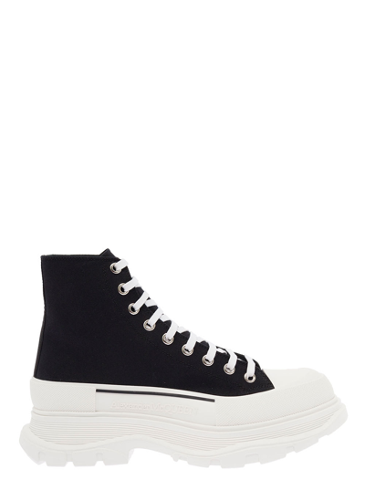 Shop Alexander Mcqueen Mans Tread Slick Black Cotton Sneakers In White/black