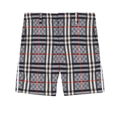 Shop Burberry Pale Blue Chequerboard Stretch Shorts