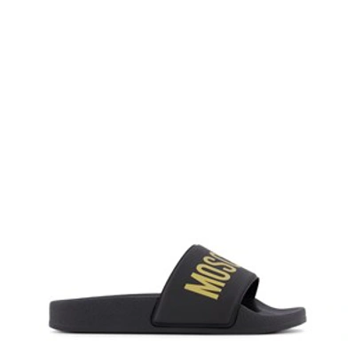 Shop Moschino Black Logo Slide Sandals