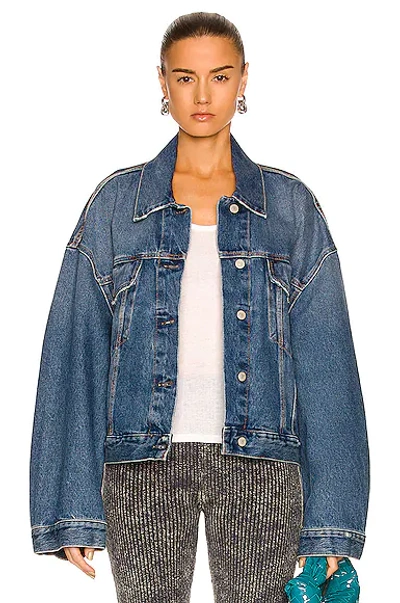 Shop Acne Studios Oversized Cropped Denim Jacket In Mid Blue