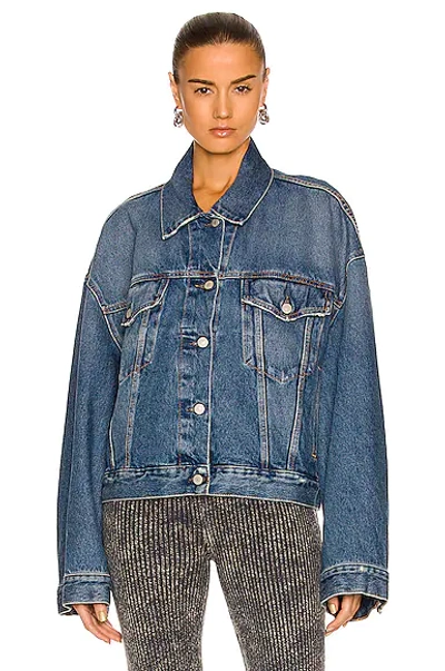 Shop Acne Studios Oversized Cropped Denim Jacket In Mid Blue