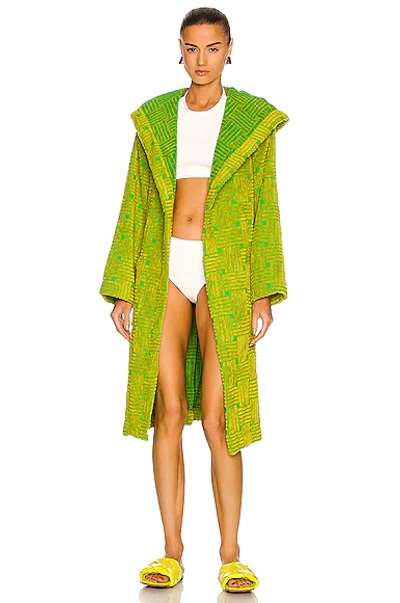 Shop Bottega Veneta Intreccio Jacquard Cotton Terry Bathrobe In Parakeet & Kiwi