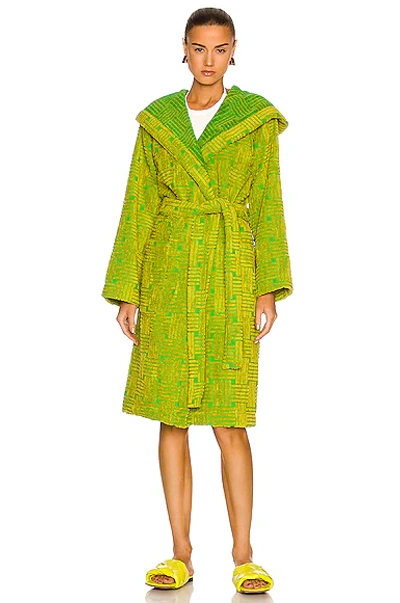 Shop Bottega Veneta Intreccio Jacquard Cotton Terry Bathrobe In Parakeet & Kiwi