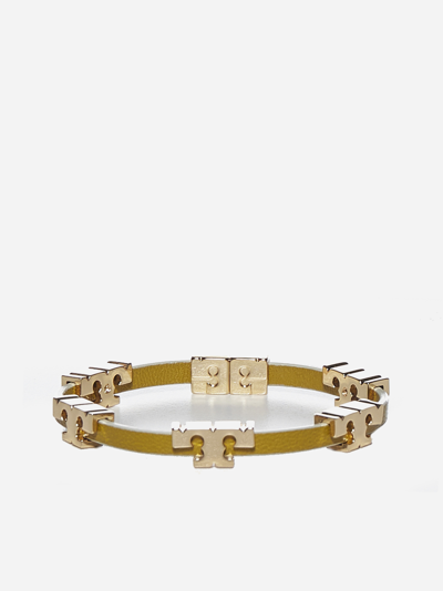 Shop Tory Burch Serif-t Leather And Metal Bracelet