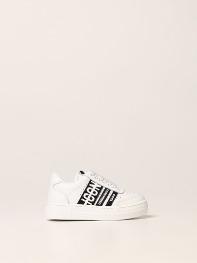 Shop Dsquared2 Junior Sneakers In Smooth Leather In White