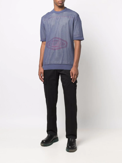 Diesel Logo-print Mesh T-shirt In Blue
