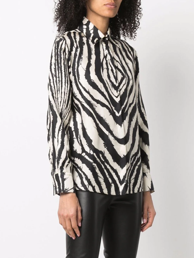 Shop Roberto Cavalli Zebra-print Silk Shirt In Black