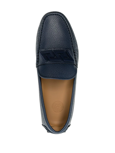 Shop Versace Slip-on Leather Loafers In Blue