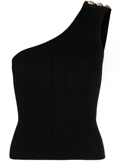 Shop Balmain Button-detail Fine-knit Top In Black