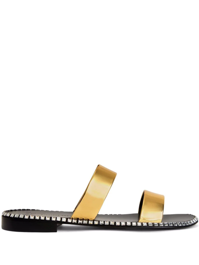 Shop Giuseppe Zanotti Elektron Leather-strap Slides In Gold