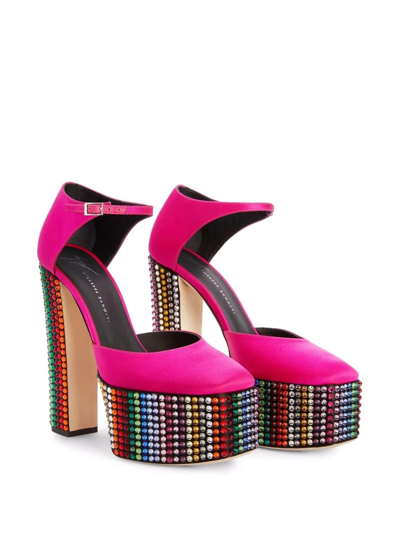 Shop Giuseppe Zanotti Bebe Strass Studded Platform Sandals In Pink