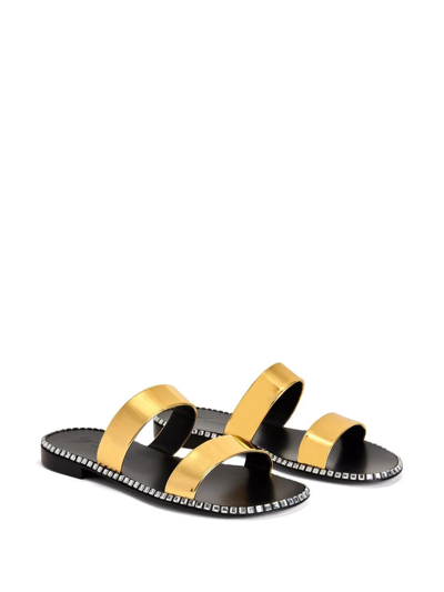 Shop Giuseppe Zanotti Elektron Leather-strap Slides In Gold