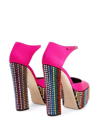 Giuseppe Zanotti Raso Kuala Crystal Rainbow Platform Sandals In Pink