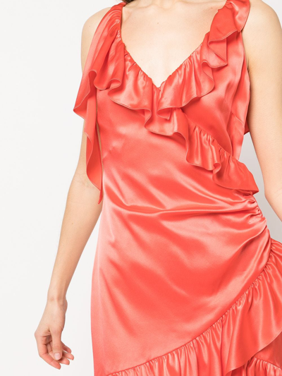 Shop Cinq À Sept Petunya Ruffled Wrap Dress In Orange