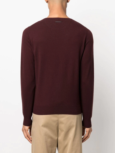 Shop Corneliani Patterned Knit Crew Neck Jumper In Red