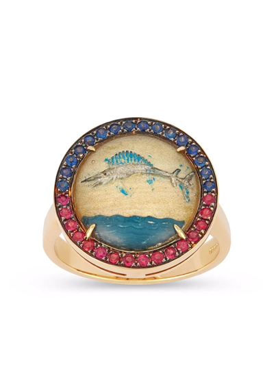Shop Francesca Villa 18kt Yellow Gold In The Blue Sapphire And Ruby Ring