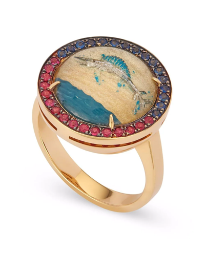 Shop Francesca Villa 18kt Yellow Gold In The Blue Sapphire And Ruby Ring