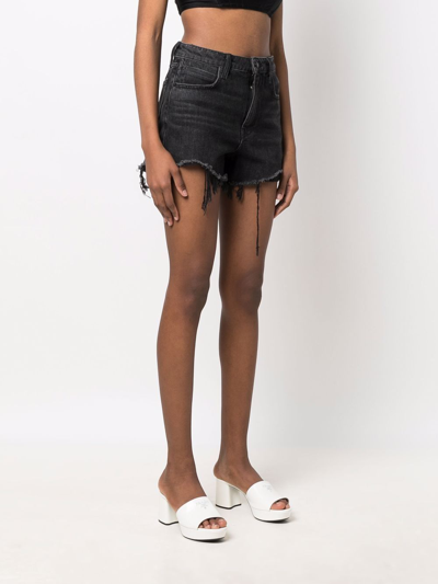 Shop Alexander Wang Frayed-edge Denim Shorts In Grey