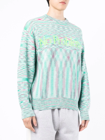 Shop Aries Slogan-print Crew-neck Sweatshirt In Green