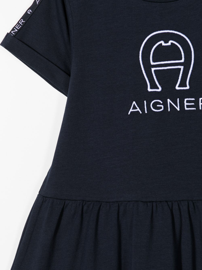 Shop Aigner Embroidered-logo Smock Dress In Blue