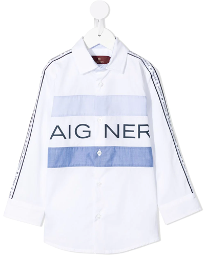 Shop Aigner Logo-print Striped Shirt In White