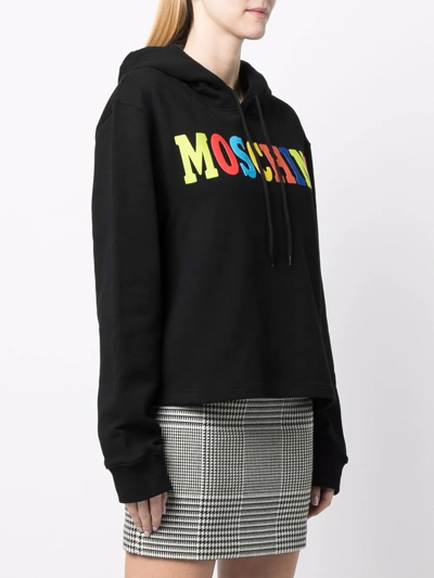 Shop Moschino Logo-print Organic-cotton Hoodie In Black