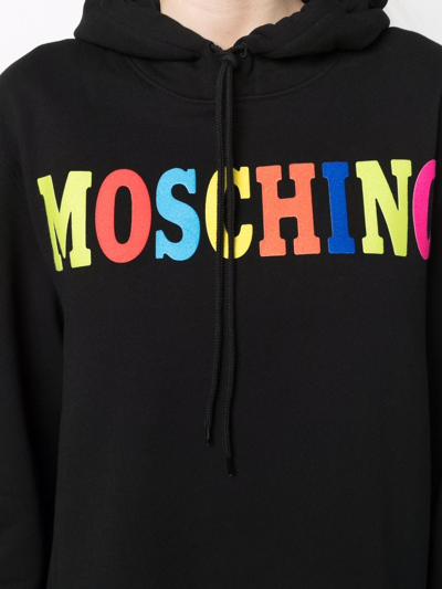 Shop Moschino Logo-print Organic-cotton Hoodie In Black