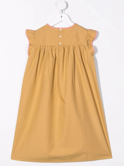 Shop Bonpoint Ruffle-sleeve Smock Dress In Neutrals