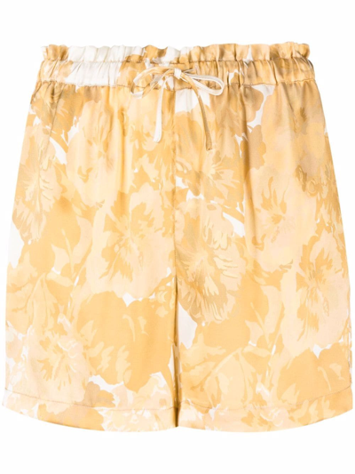 Shop Gold Hawk Floral-print Silk Shorts In Gold