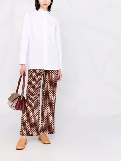 Mila Schön Band-collar Button-front Tailored Shirt In White