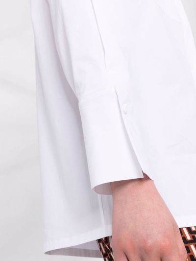 Shop Mila Schön Band-collar Button-front Tailored Shirt In White