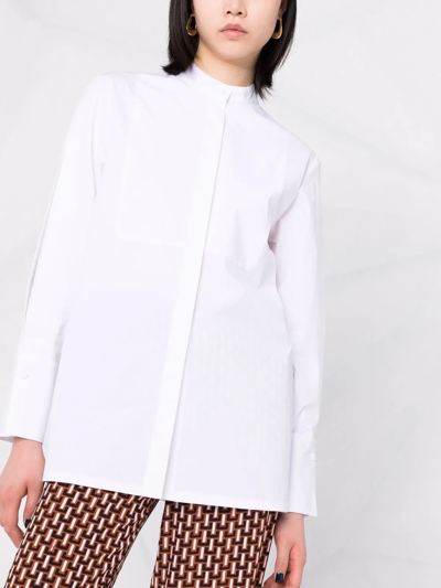 Shop Mila Schön Band-collar Button-front Tailored Shirt In White