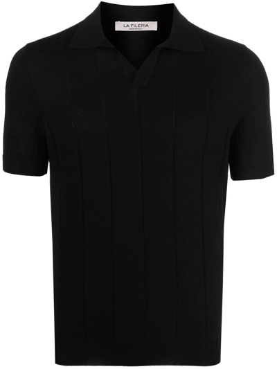Shop Fileria Ribbed-knit Cotton Polo Shirt In Black