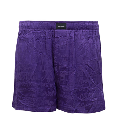 Shop Balenciaga Silk Pyjama Shorts In Violet