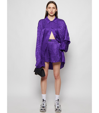 Shop Balenciaga Silk Pyjama Shorts In Violet
