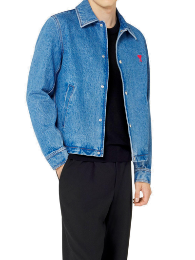 Shop Ami Alexandre Mattiussi Ami Ami De Coeur Buttoned Denim Jacket In Blue