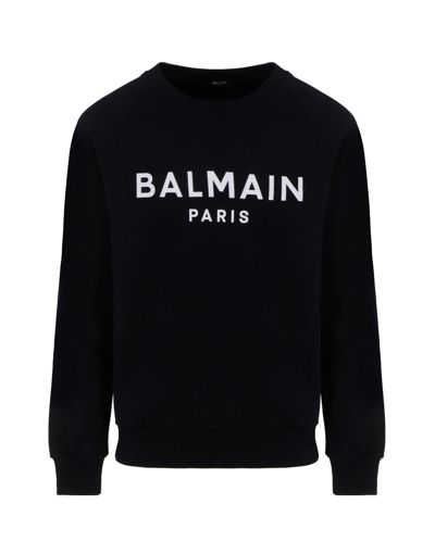 Shop Balmain Logo Printed Jersey Fleece Sweatshirt In Black