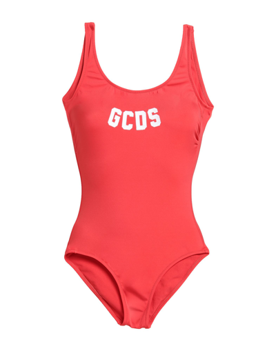 Shop Gcds Woman One-piece Swimsuit Red Size Xs Polyamide, Elastane