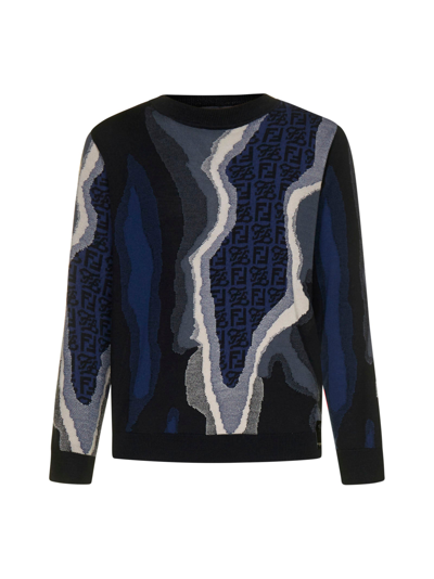 Shop Fendi Graphic Logo Printed Sweater In Blue